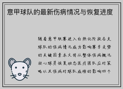 意甲球队的最新伤病情况与恢复进度